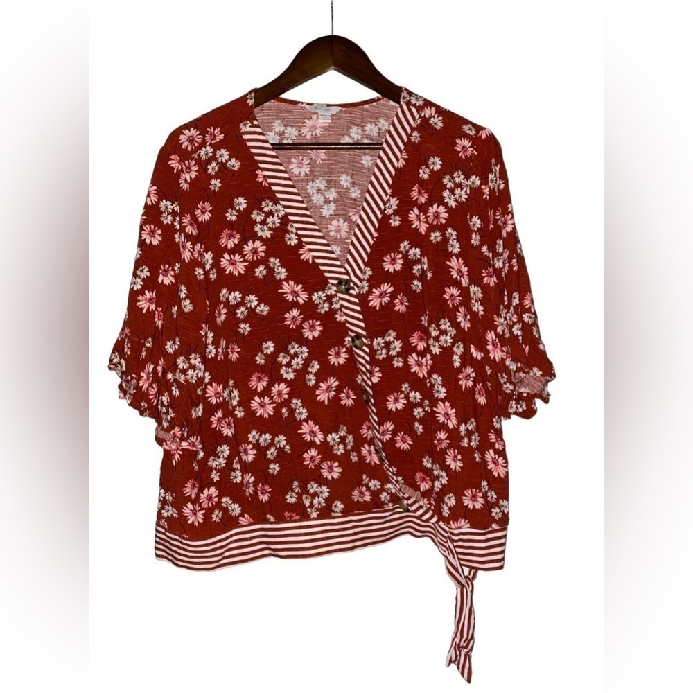 Cato Floral Stripes Cropped Blouse Boho‎ Women 18/20 Cottagecore Prairie
